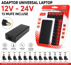 Adaptor Universal Laptop 12V-24V cu 13 Mufe Incluse | Încărcător Universal Notebook AC 110-240V |