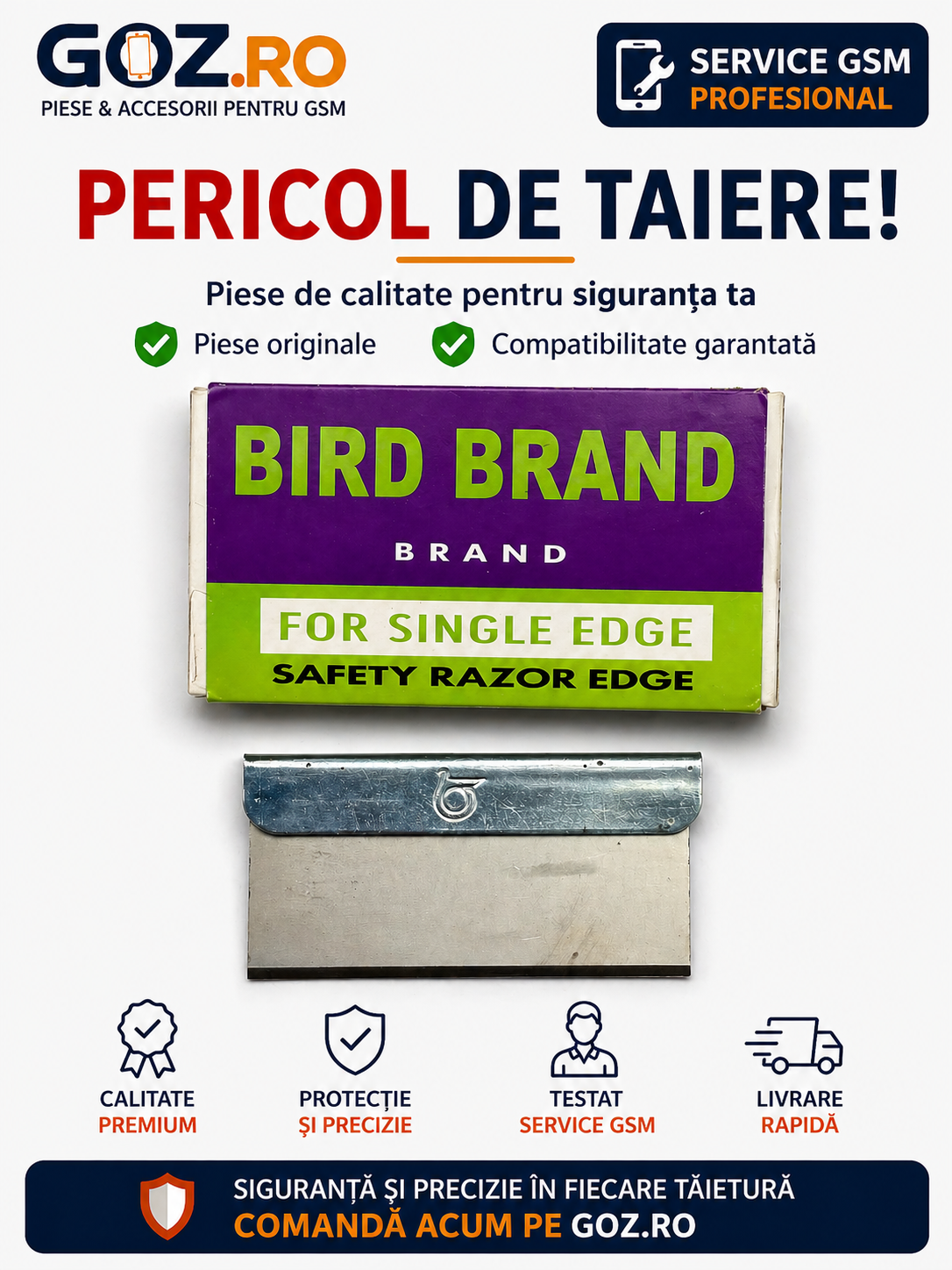 Lamă Razor Single Edge Bird Brand – Lame Profesionale Service GSM set 5 bucati