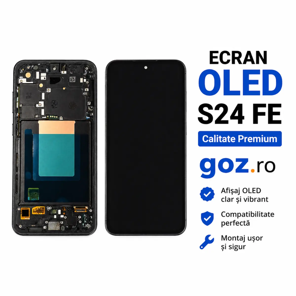 Ecran OLED Samsung Galaxy S24 FE – Display Premium cu Ramă Graphite